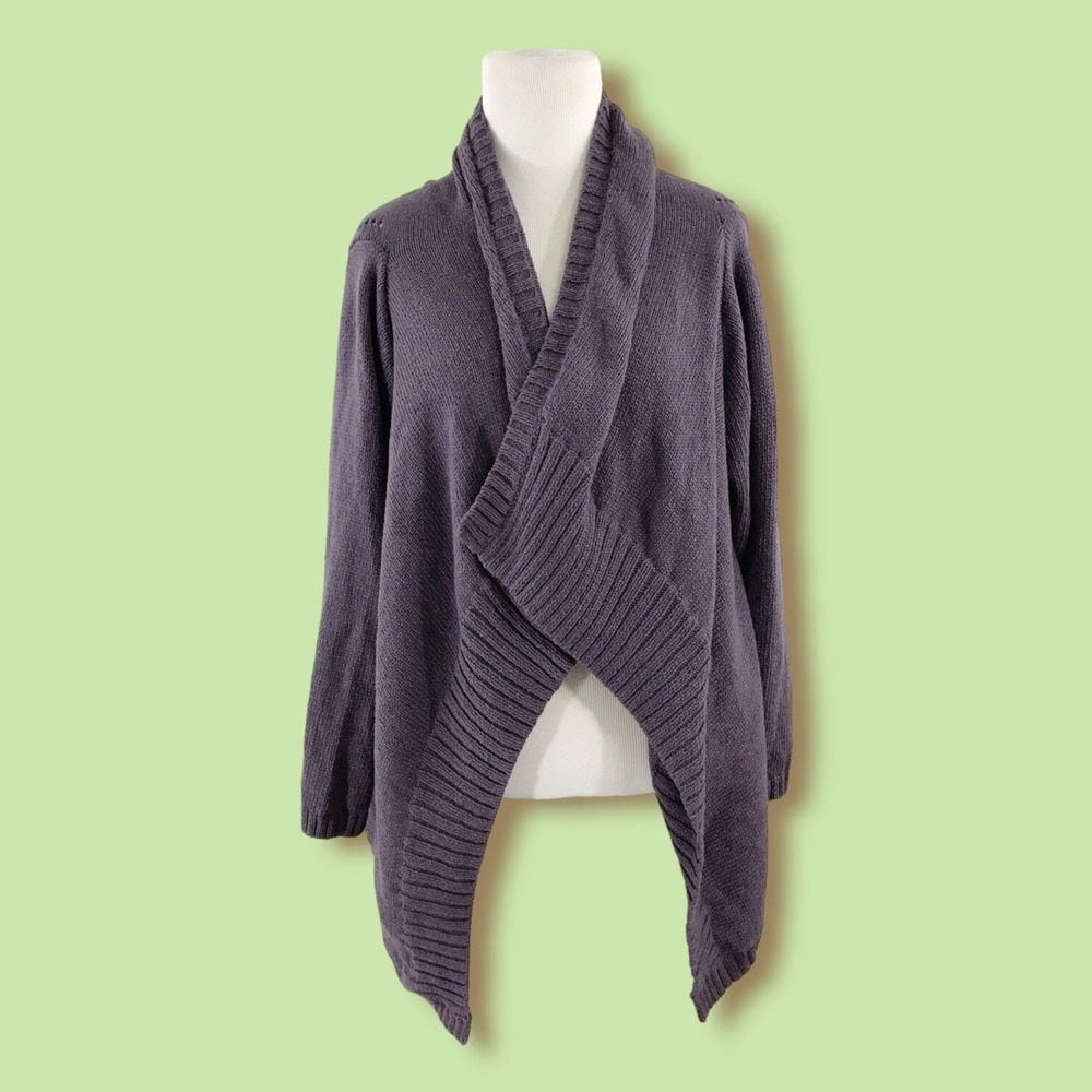 Soft Surroundings Cardigan L Sweater Coral Open Front Ribbed Edge Wrap‎ Cozy